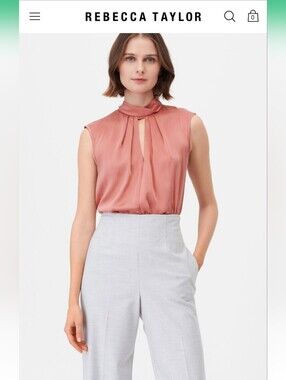 Rebecca Taylor Silk Sleeveless Mock Neck Blouse
